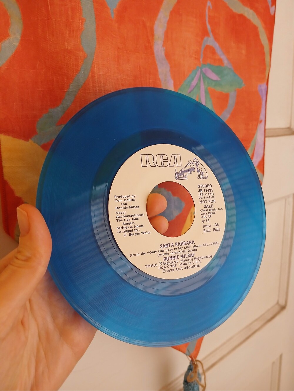 1978 Ronnie Milsap Santa Barbara Back on My Mind Again 45 Record Blue Vinyl RCA